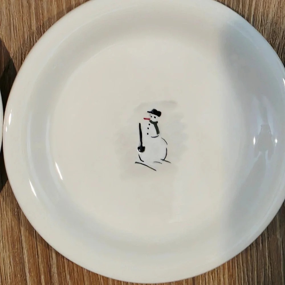 Vintage Williams Sonoma Snowman Dessert Plates Set of 6 Assorted Holiday White